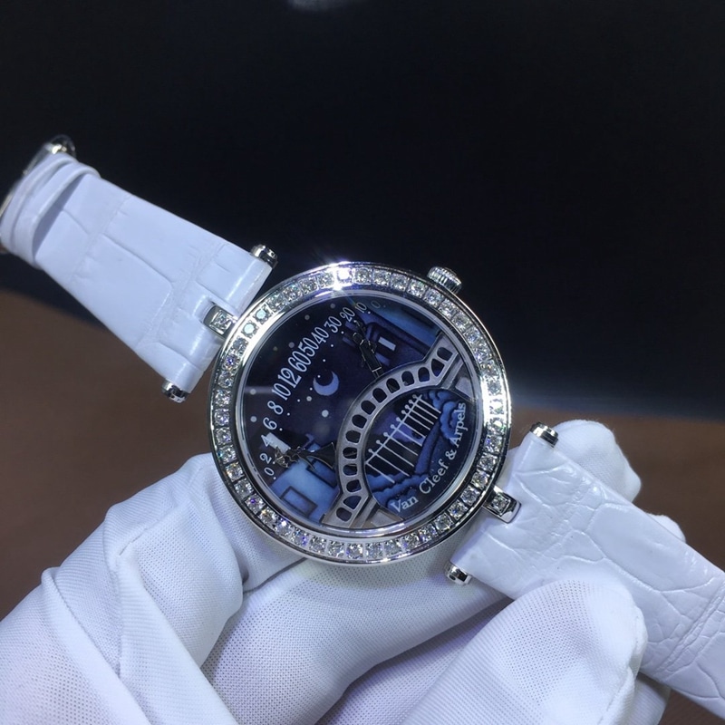 Van Cleef & Arpels Lover's Bridge South Africa real diamond crocodile leather front view