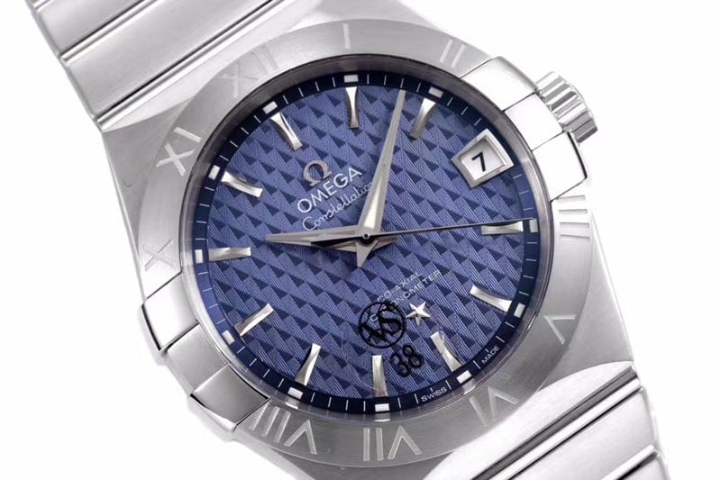 replicaOmega temperament blue dial date display vs constellation temperament 8500 mechanical watch front view