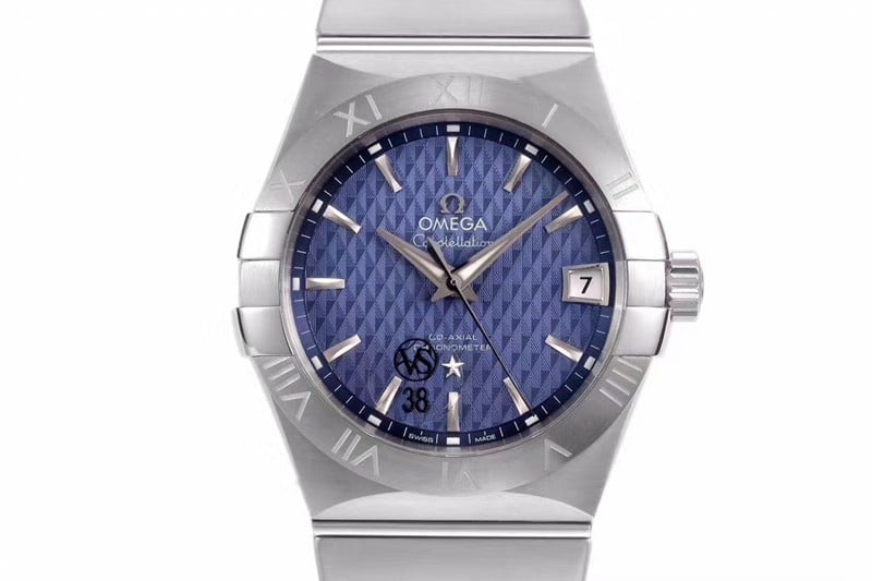 replicaOmega temperament blue dial date display vs constellation temperament 8500 mechanical watch front view