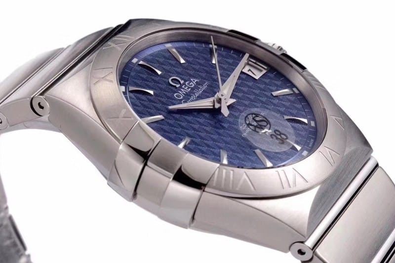 replicaOmega temperament blue dial date display vs constellation temperament 8500 mechanical watch side view
