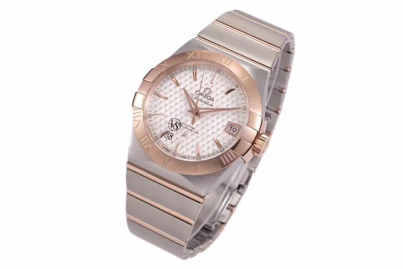 Omega temperament model vs Constellation high-quality temperament model 8500 mechanical watch white dialrose gold front view