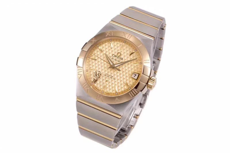 Omegasuper temperament model vs Constellation rose gold plate temperament model 8500 mechanical watch front view