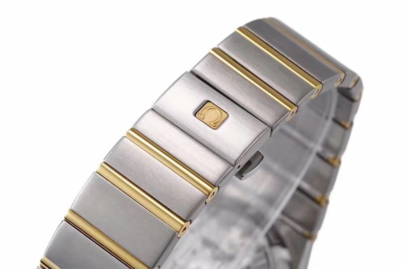 super cloneOmegayellow goldwhite dialdate displayvs constellation temperament model 8500 mechanical watch clasp picture