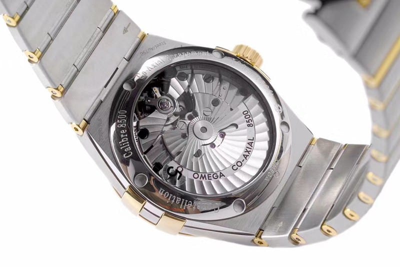 super cloneOmegayellow goldwhite dialdate displayvs constellation temperament 8500 mechanical watch movement picture