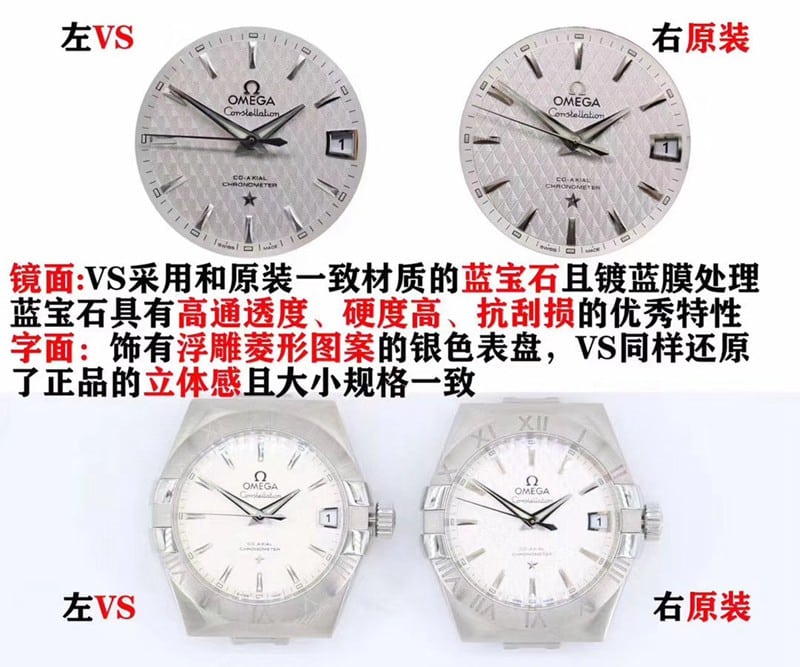 Evaluation: vsOmega Constellation Series Premium Watch Comparison GenuineCrystal Chart