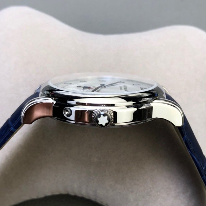 high-quality Montblanc watch star bright star shine moon phase dial side view