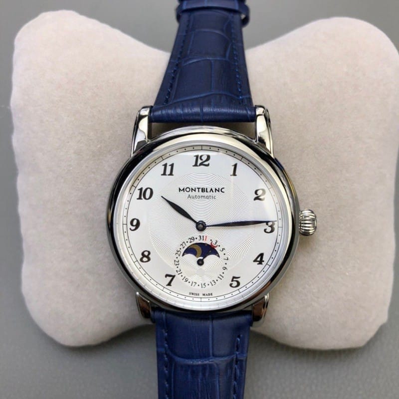 high-quality Montblanc watch star bright star shine moon phase dial front view