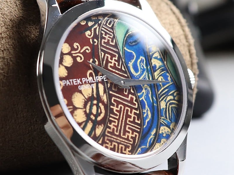 Patek Philippereplica5077P-102 watch Bhutanese six-color fabric micro-painted enamel detail shots