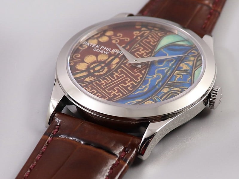 Patek Philippereplica5077P-102 watch Bhutanese six-color fabric micro-painted enamel detail shots