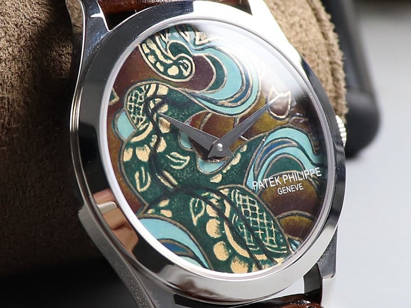 Super clonePatek Philippe5077P-102 watch Bhutanese six-color fabric micro-painted enamel front view