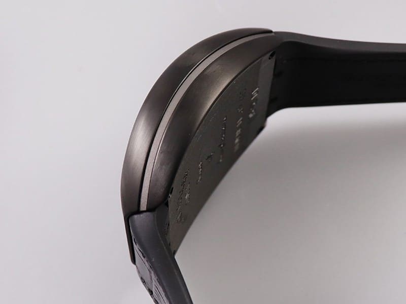 Frank Muller watch V45 series cool black barrel type men's leather strap automatic movement watch side view