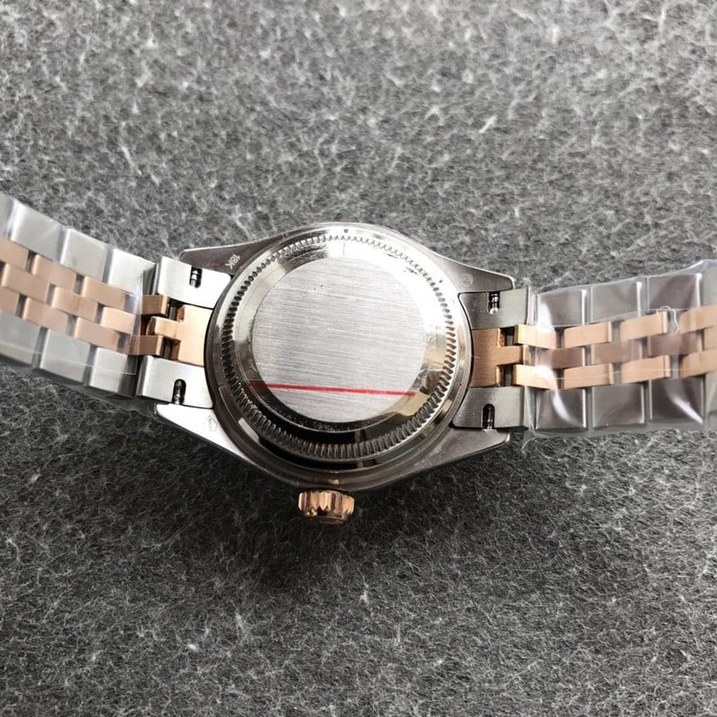 Rolex Datejust women's watch 28mm mechanical fluted bezel rose gold coffee dial case back picture
