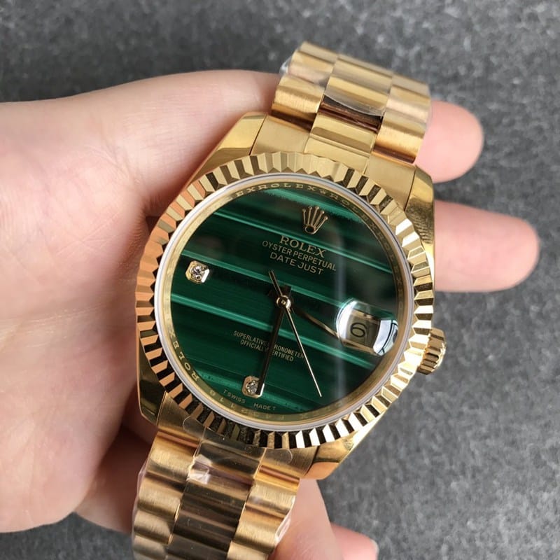 Rolex Datejust 36mm Malachite Green Dial Men's Mechanical Watch Full Gold Front View