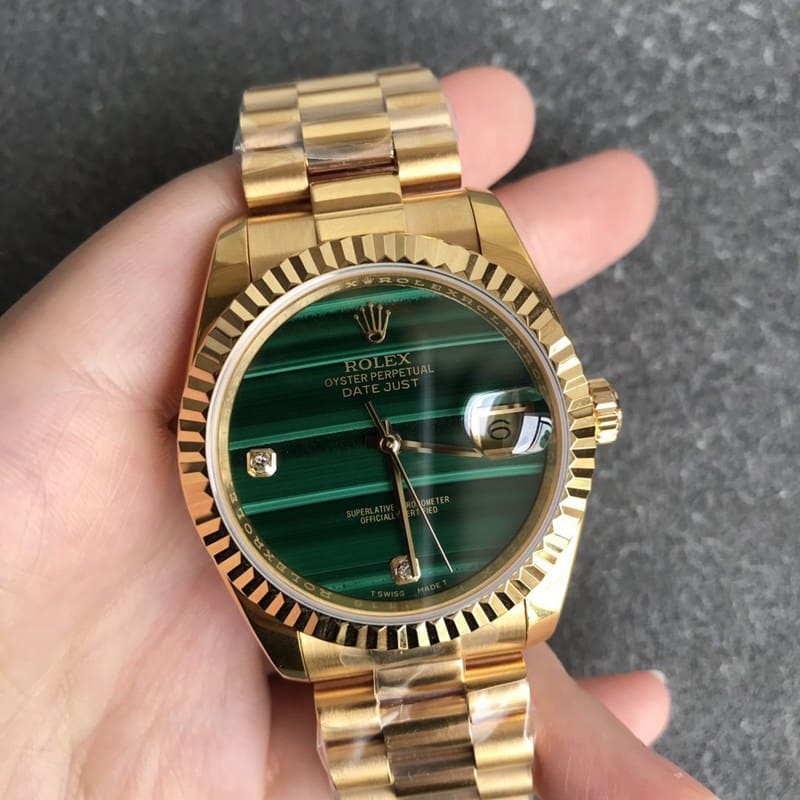 Rolex Datejust 36mm Malachite Green Dial Men's Mechanical Watch Full Gold Front View