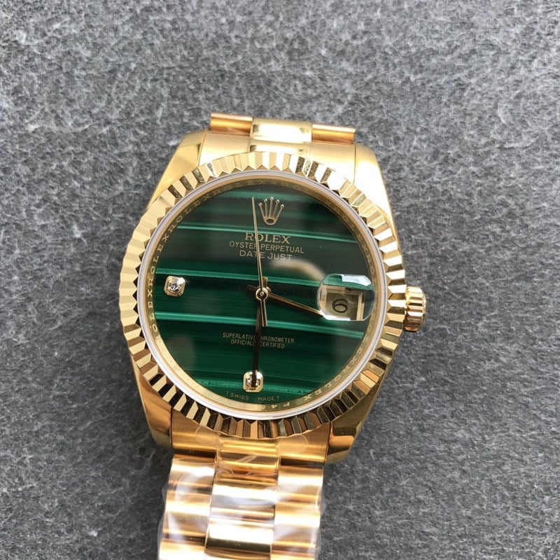 Rolex Datejust 36mm Malachite Green Dial Men's Mechanical Watch Full Gold Front View