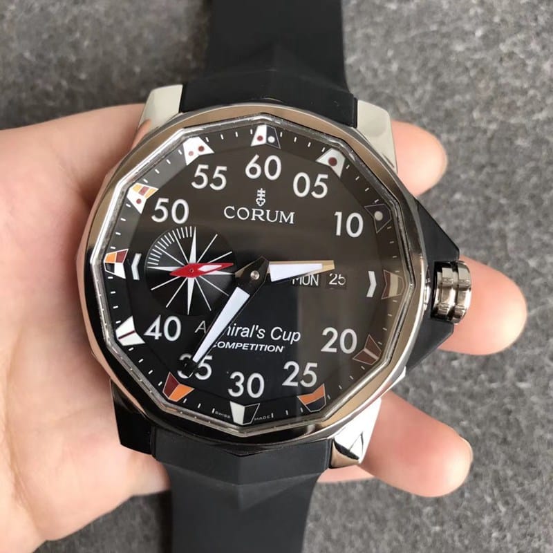 Corum watch men's watch admiral series large diameter tough guy style black dial front view