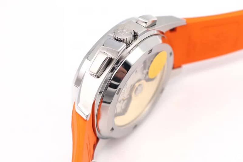OM Factorytop-tier replicaPatek Philippe grenade chronograph watch new 5968A-001 integrated movement watch orange side view