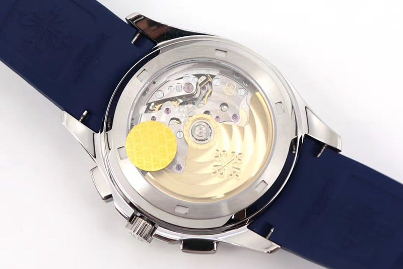 OM Factory top Patek Philippe Nautilus Chronograph watch, new 5968A-001 integrated movement watch, blue movement picture.