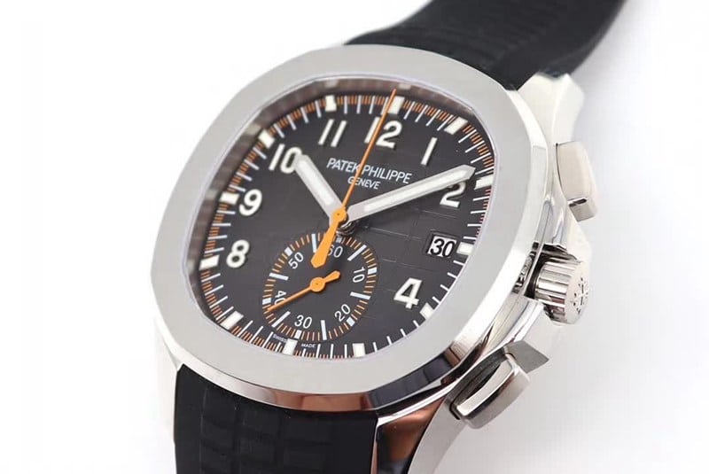 OM Factorytop-tierhigh-quality replicaPatek Philippe grenade chronograph watch new 5968A-001 integrated movement watch black rubber bracelet front view