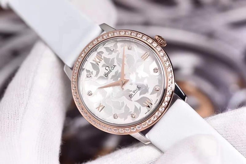 super cloneOmega women's De Ville series watch butterfly dance 32.7mm diamond white dial front view