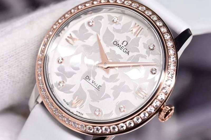 super cloneOmega women's De Ville series watch butterfly dance 32.7mm diamond white dial front view