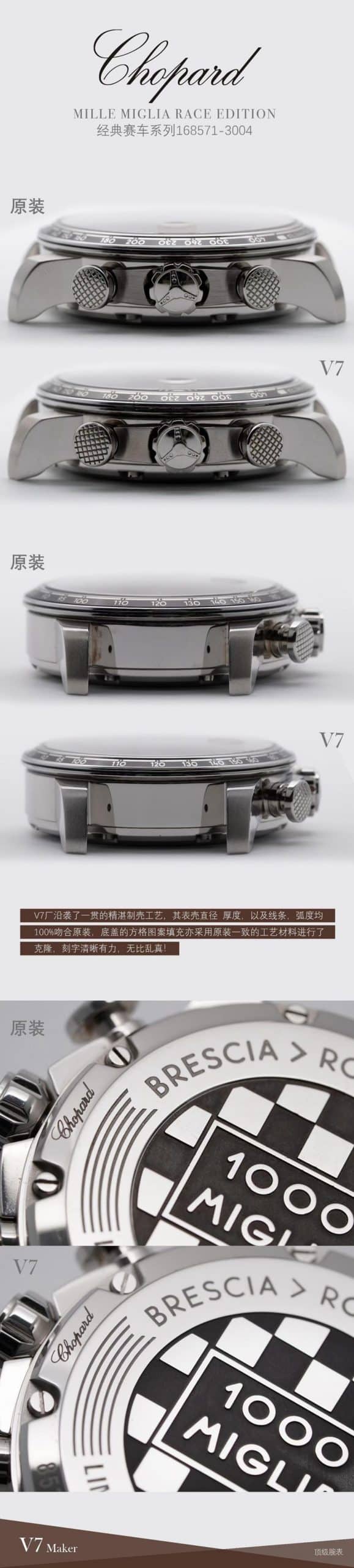 V7 Factory Chopard collectible watches Racing Series 7750 Boutique Movement Real and Fake Comparison Review Side View