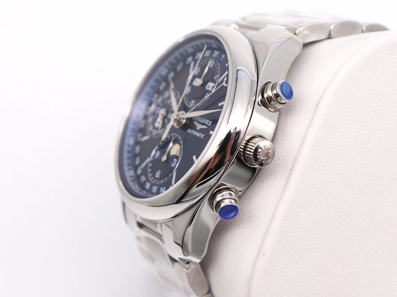 GL factory Longinesreplica watch famous eight-pin moon phase7751 blue dialsteel bracelet side view