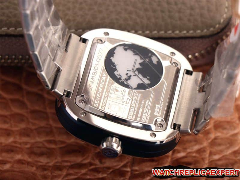 watch SEVENFRIDAY/seven day display five watch Swiss automatic movementmen's watchsteel bracelet large dialM1B/01M back cover picture