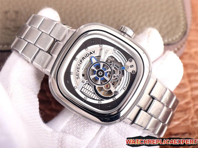 SEVENFRIDAY seven day display five watch automatic movementmen's watch Swiss steel bracelet large dialS1/01M front view