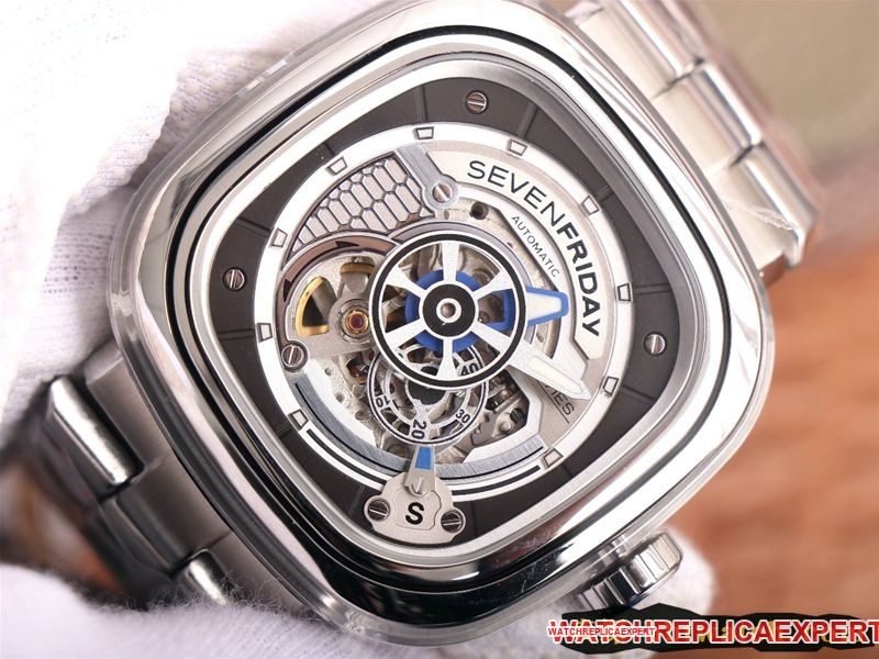 SEVENFRIDAY seven day display five watch automatic movementmen's watch Swiss steel bracelet large dialS1/01M front view