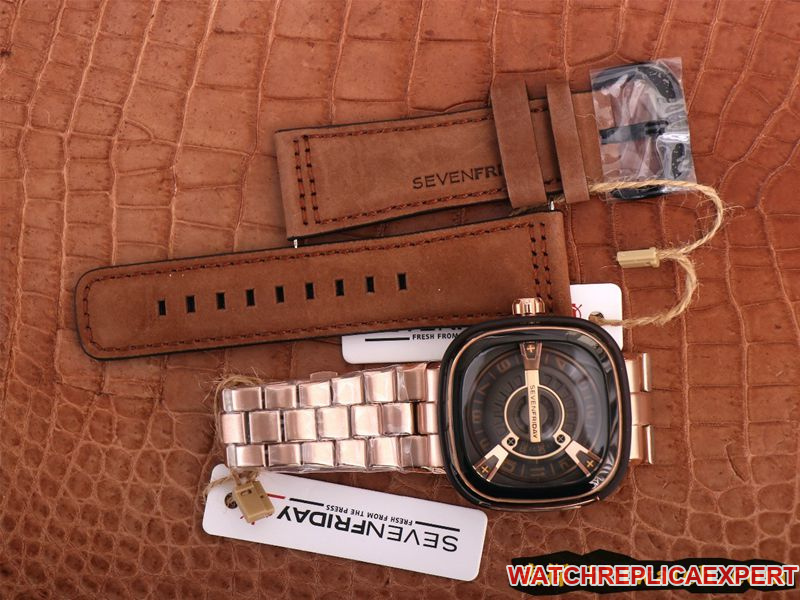Seven day display five watch SEVENFRIDAY/automatic movementmen's watch Swiss steel bracelet large dialrose gold color front view