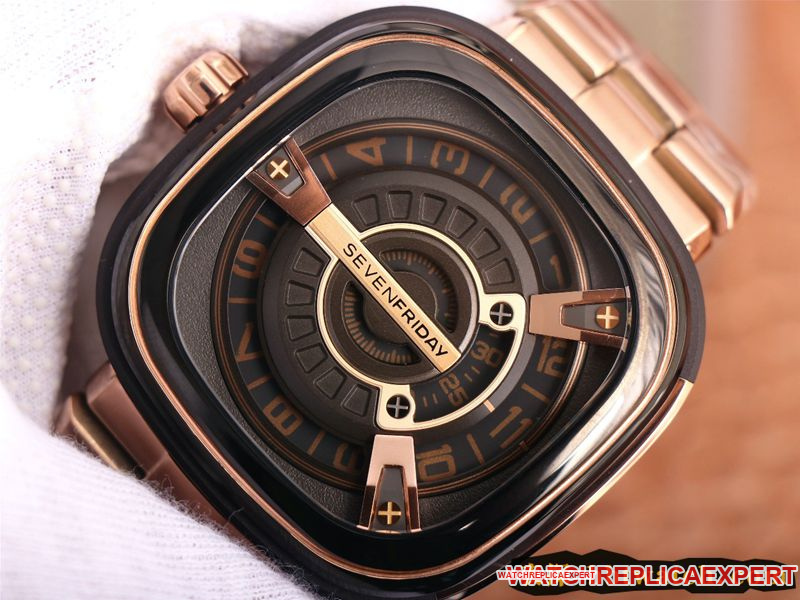 Seven day display five watch SEVENFRIDAY/automatic movementmen's watch Swiss steel bracelet large dialrose gold color front view