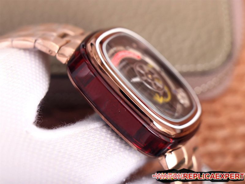 Seven day display five watch rose goldblack dial SEVENFRIDAY/automatic movementmen's watch Swiss steel bracelet large dial hollow detail shots