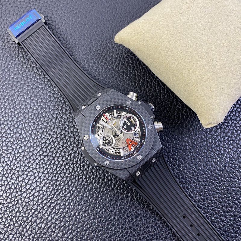 Hublot BIG BANG series carbon fiber case watch front view