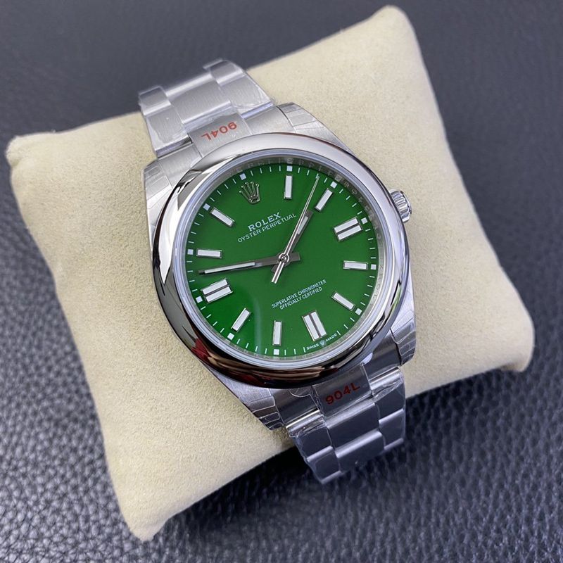 Rolex new Oyster Perpetual green dialreplica watch front view