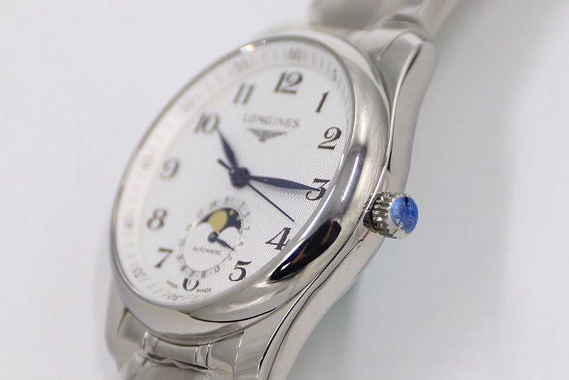 GS factory Longinesreplica watch master series moon phase watch white dial316stainless steelbraceletdetail shots