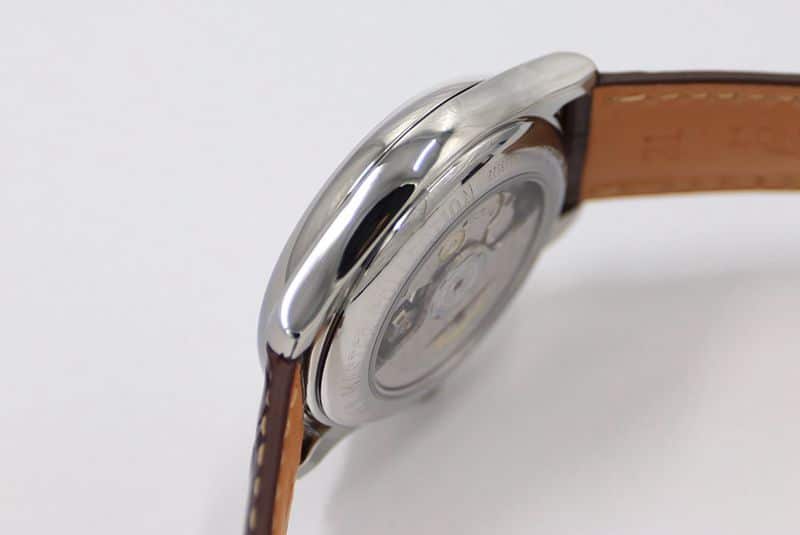 GS factory Longines famous craftsman series moon phase watch watch white dial brown bracelet side view
