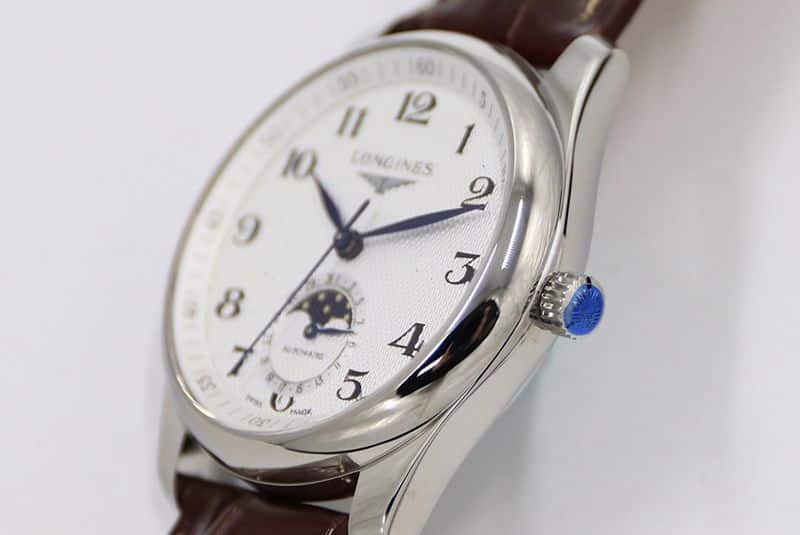 GS factory Longines famous craftsman series moon phase watch watch white dial brown braceletdetail shots