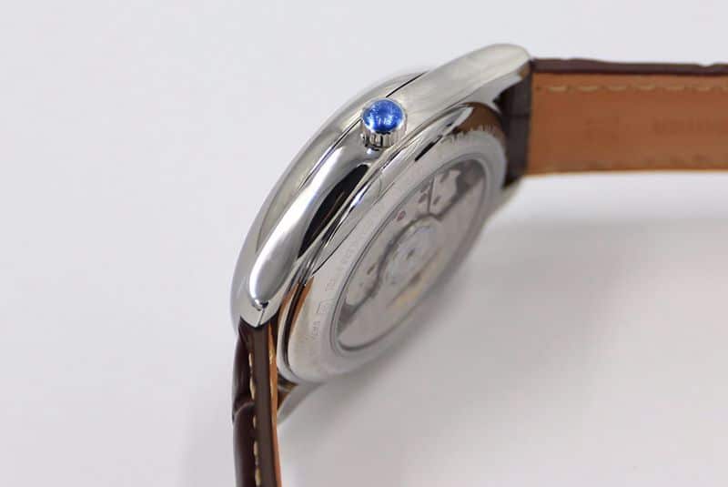 GS factory Longines famous craftsman series moon phase watch watch white dial brown bracelet side view