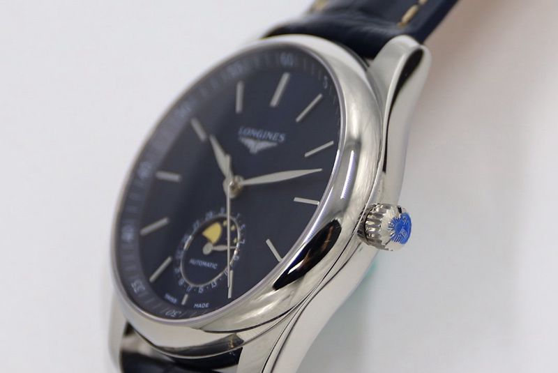 GS factory Longinesreplica watch master series moon phase watch simple blue dial detail shots