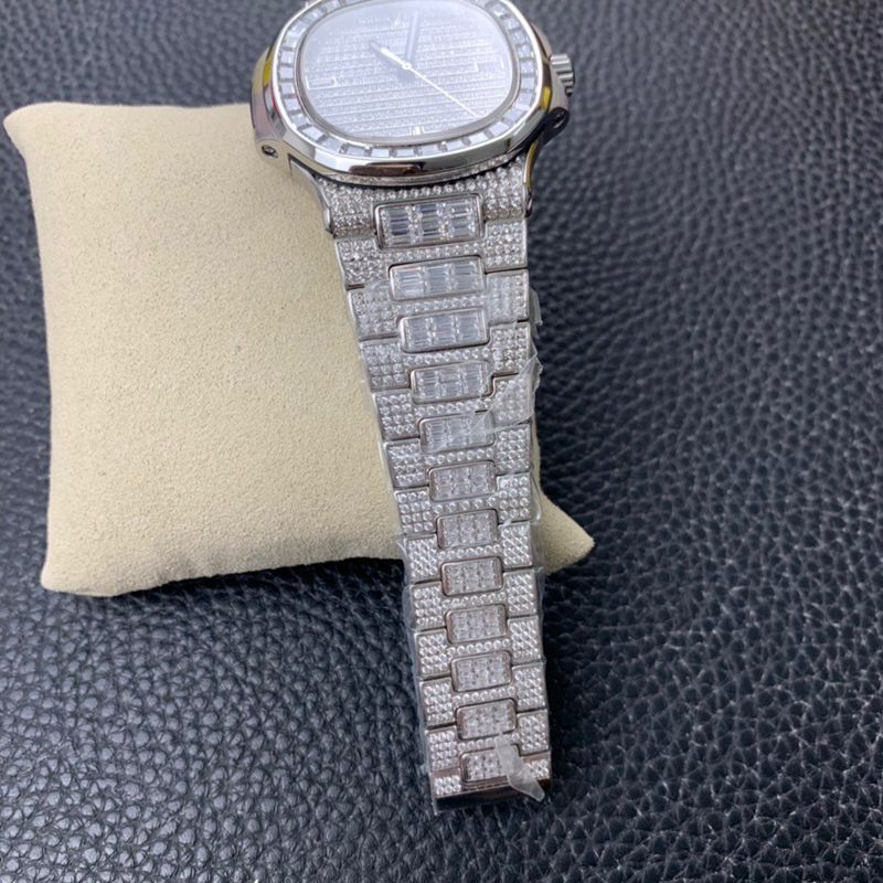Patek Philippe Nautilus 5719/1G-001 Full Paved Diamond & Baguette Diamond Bracelet Watch