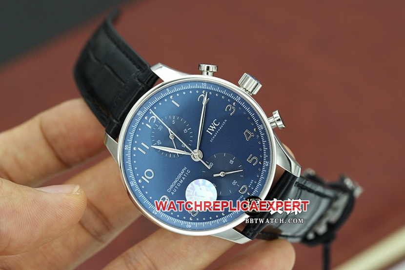 ZF factory Portugal Universal collectible watches blue dial chronograph belt model IW371606 front real picture