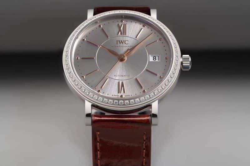 Front view of IWCreplica’s masterpiece, women’s Portofino ultra-elegant watch