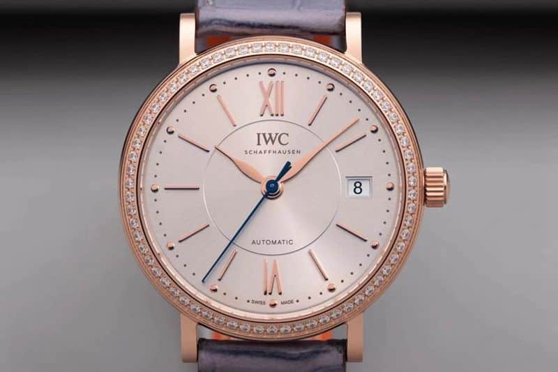 Front view of IWCreplica's masterpiece women's model Portofino, extremely elegant top-tierladies' watch