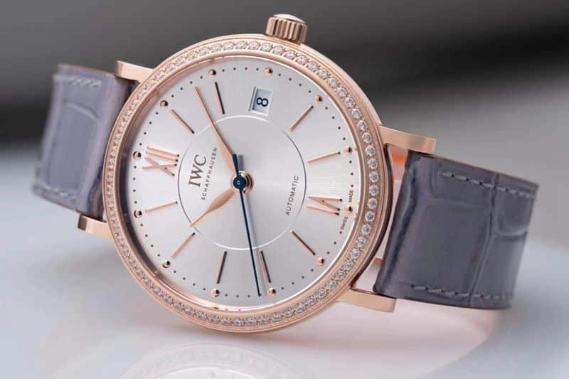 Front view of IWCreplica's masterpiece women's model Portofino, extremely elegant top-tierladies' watch