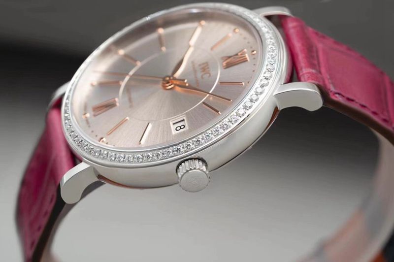 Side view of IWC’s masterpiece women’s Portofino watch