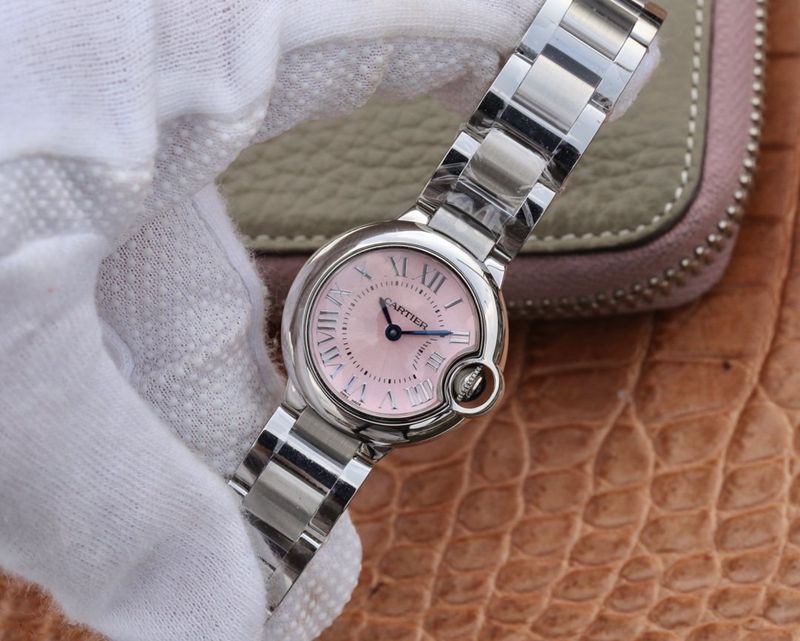 Cartier high-quality watch blue balloon small pink watch front view