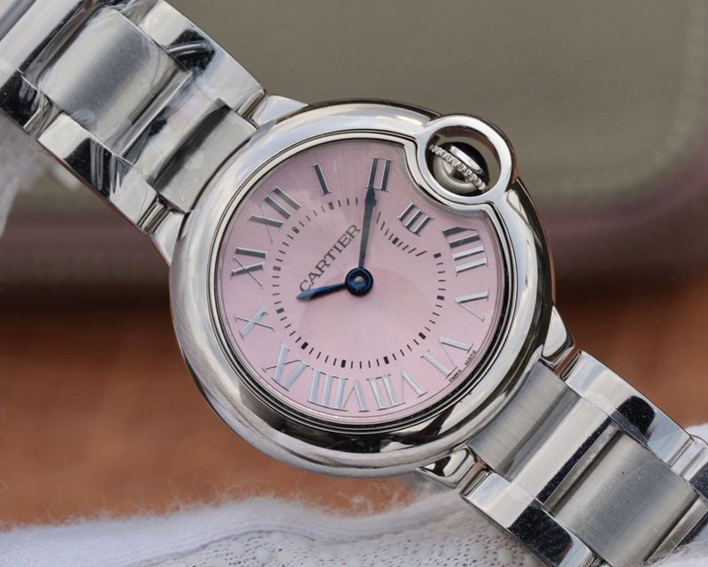 Cartier high-quality watch blue balloon small pink watch front view