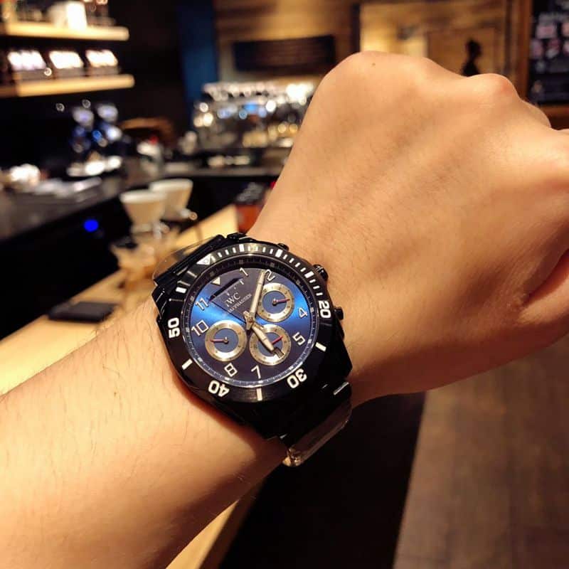 IWC watch IWC kinetic energy reserve display sun, moon and stars Air Force One special forces watch front view