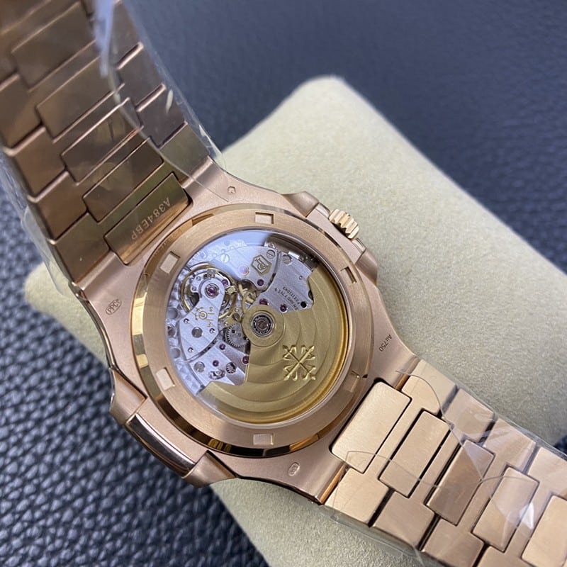 3K Factorytop-tierPatek Philippereplica watch Nautilus324SC ultra-thin mechanical rose gold coffee tray movement picture